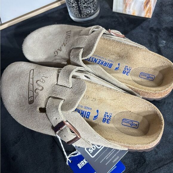 Birkenstock women’s Boston clogs 7 narrow new taupe custom zig zag rare - Picture 3 of 4